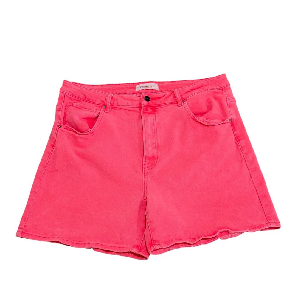 Risen Jeans High Rise Neon Pink Denim Shorts Womens Plus Size 2XL Stretch Hemmed